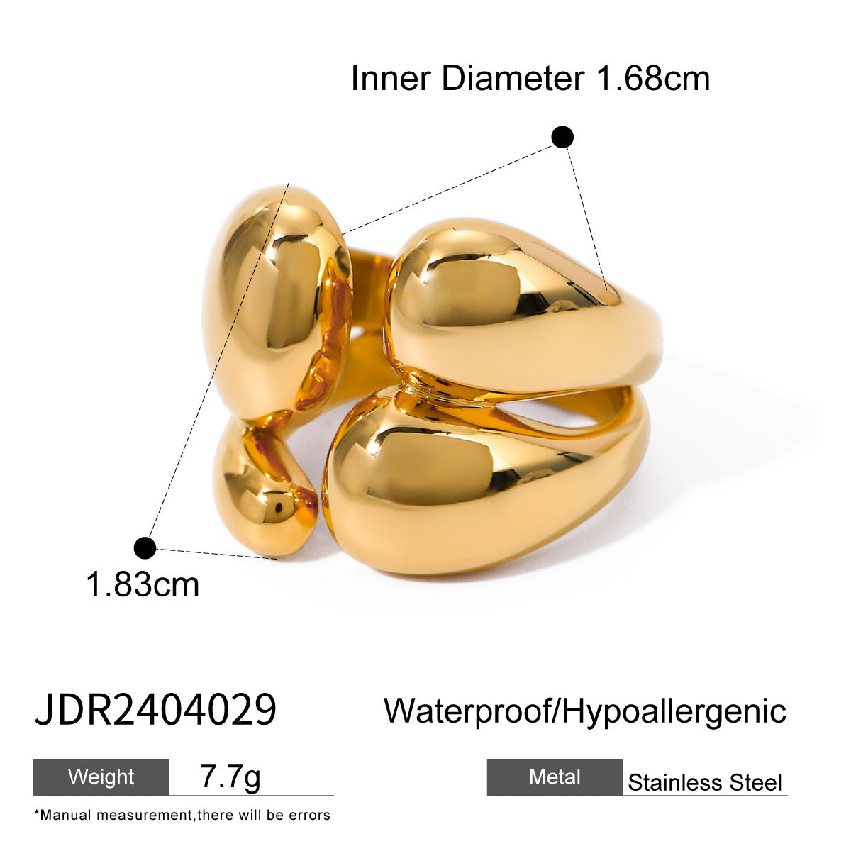 Gold Modern Bold Ring Set - Sculpted Multi-Drop & Oversized Glossy Finger Jewelry for Women (Daily/Brunch/Casual Statement Wear)
