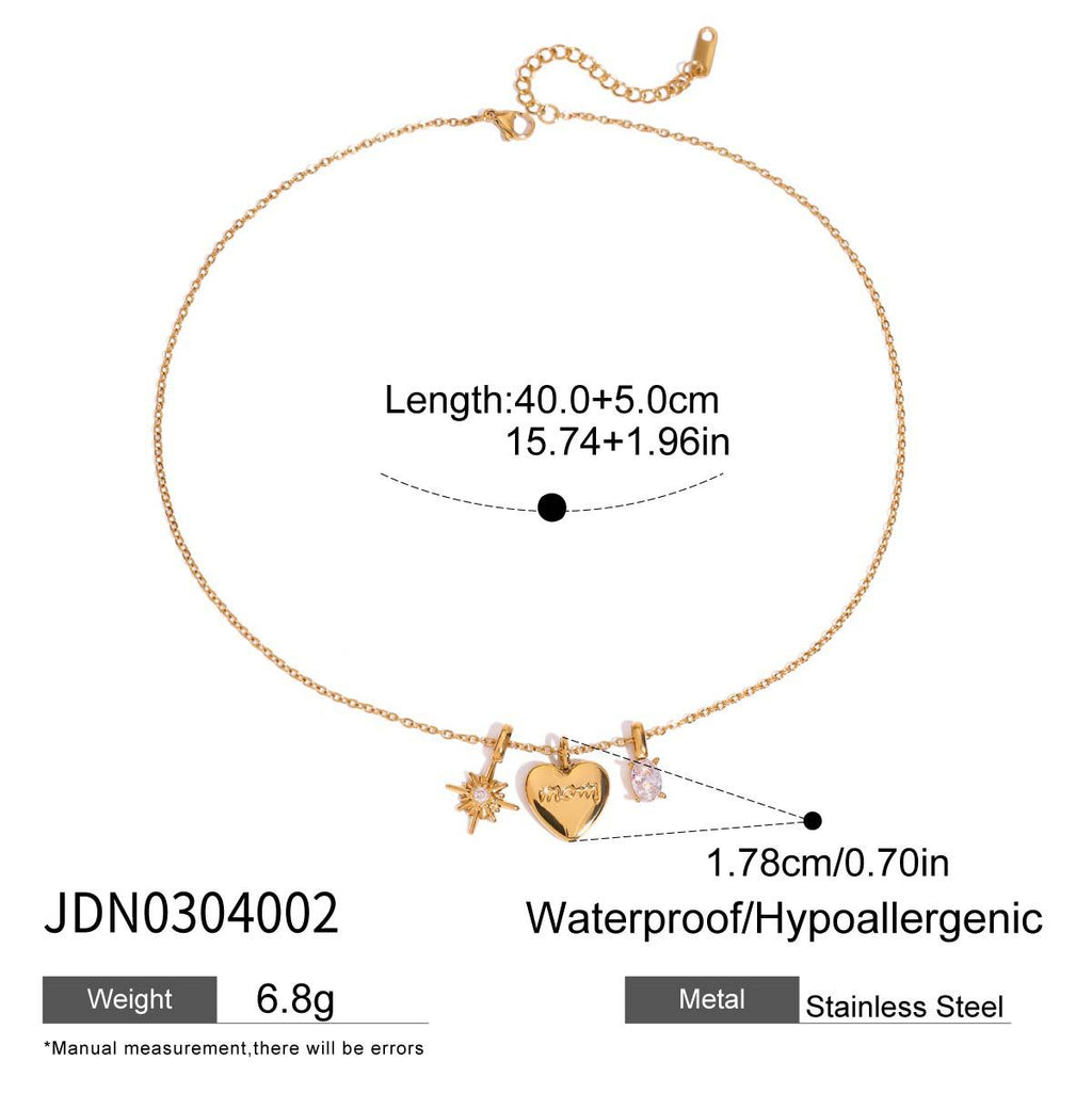 Gold Heart Initial Pendant Necklace - Crystal Accent & Adjustable Chain | INS-Style Daily/Brunch Neck Jewelry for Women