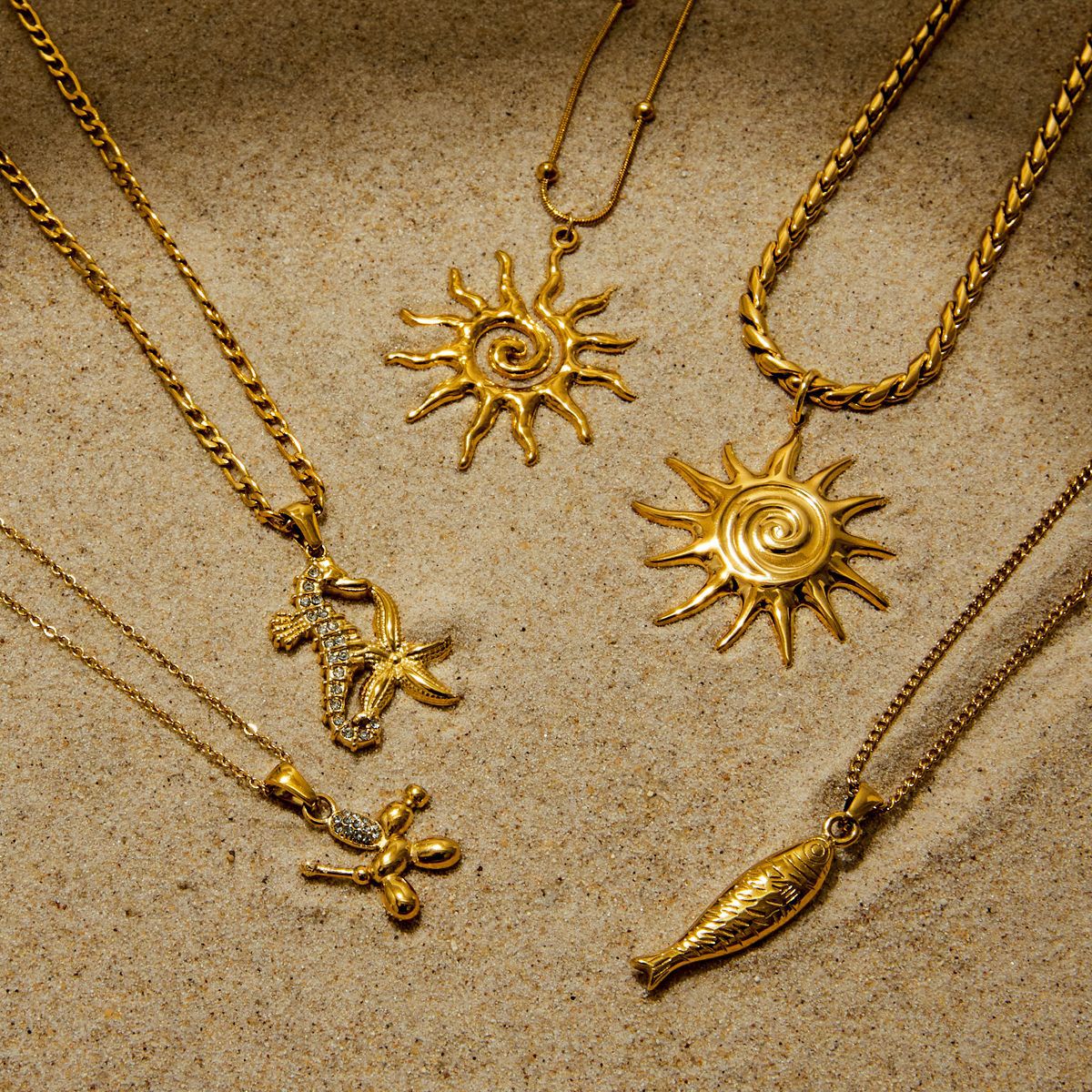18k Gold Tone Ocean-Themed Jewelry Set - Seahorse/Starfish/Sun Pendants | INS-Style Necklace/Bracelet/Ring Daily/Brunch Accessories for Women 2. Google SEO Title