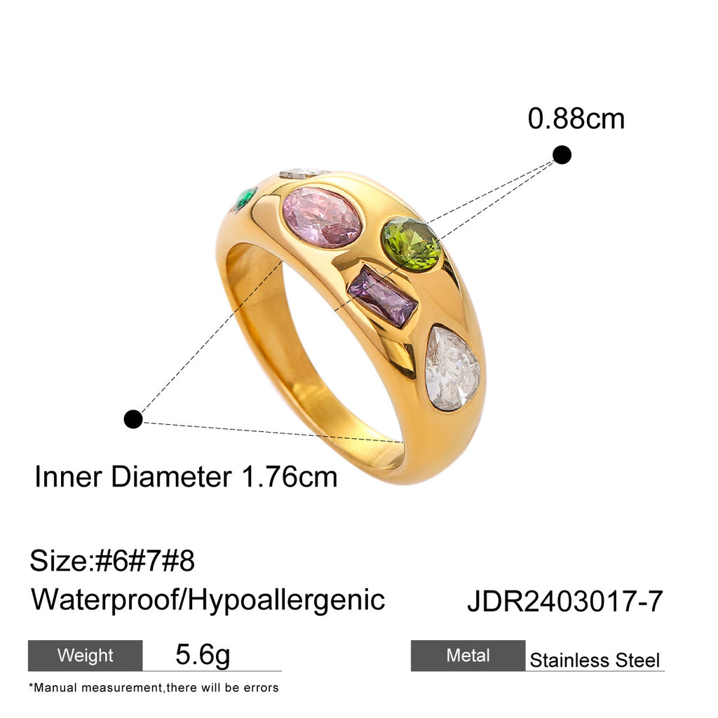 18k Gold/Silver Tone 3D Statement Ring Set - Colorful Gem Accents | INS-Style Stackable Daily/Brunch Finger Jewelry for Women