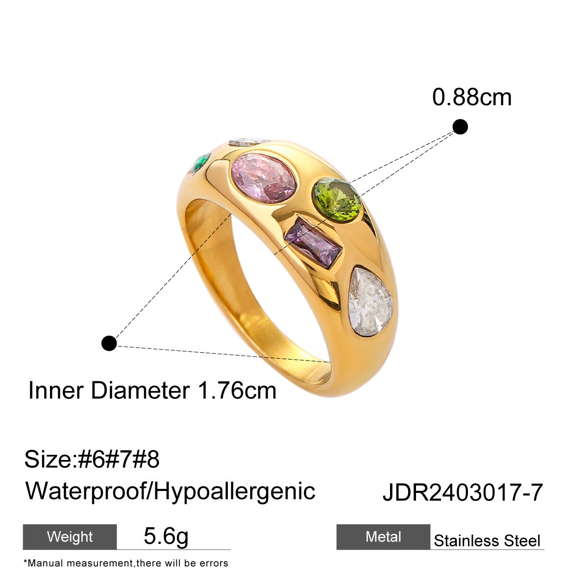 18k Gold/Silver Tone 3D Statement Ring Set - Colorful Gem Accents | INS-Style Stackable Daily/Brunch Finger Jewelry for Women