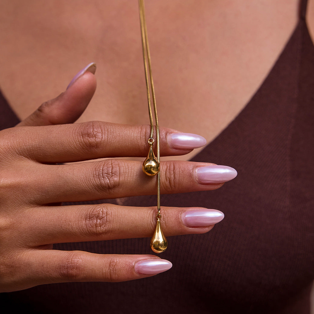 Gold Adjustable Y-Drop Necklace - Double Teardrop Pendant | Modern Elegant Lariat Jewelry for Women (Daily/Date Night/Casual Wear)