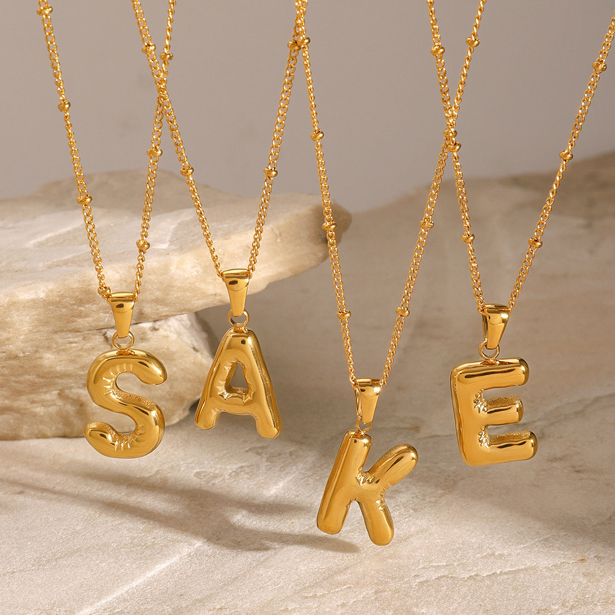 Gold 3D Playful Letter Pendant Necklace Set - Customizable Layered Initial Jewelry for Women (DIY Name/Word Styling, Daily/Casual Wear)