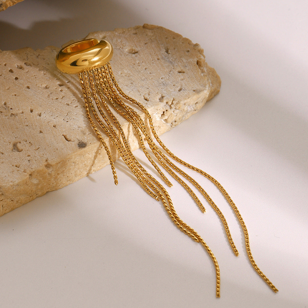Gold Long Chain Tassel Ear Cuff Earrings - Single-Side Dangle Design | Modern Elegant Statement Jewelry for Women (Party/Daily/Formal Wear)