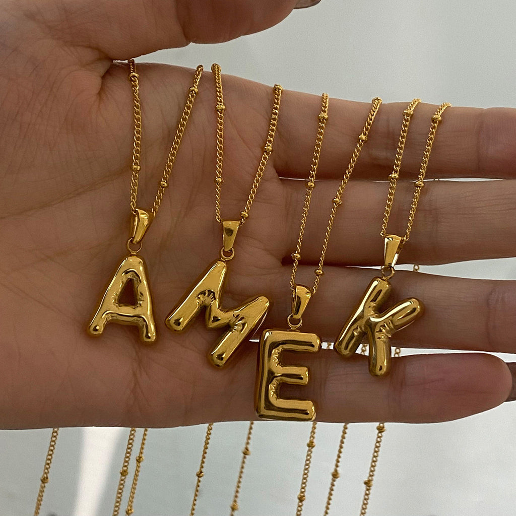 Gold 3D Playful Letter Pendant Necklace Set - Customizable Layered Initial Jewelry for Women (DIY Name/Word Styling, Daily/Casual Wear)
