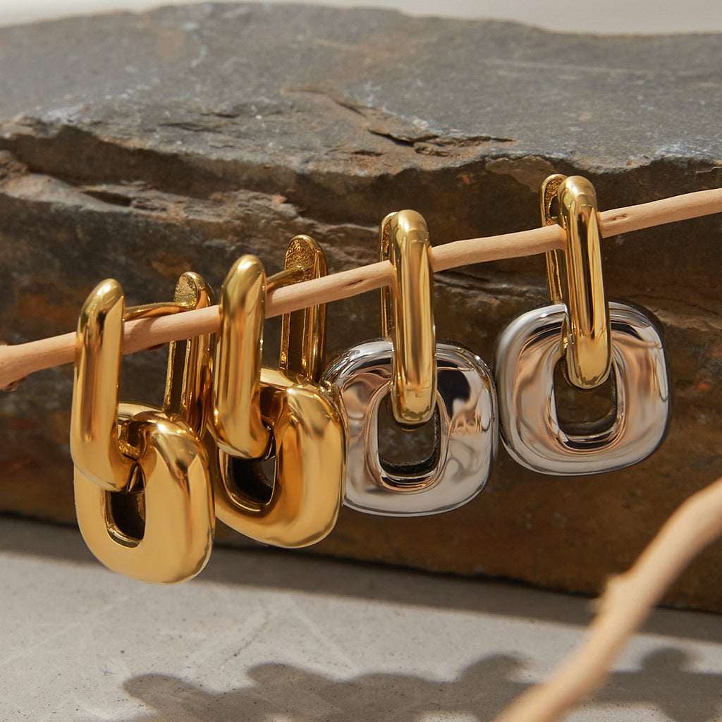 Klobige Gold-Glieder-Creolen – Ausdrucksstarke Statement-Ohrringe für Damen, moderne minimalistische 18-Karat-vergoldete Creolen für Alltag und Party 