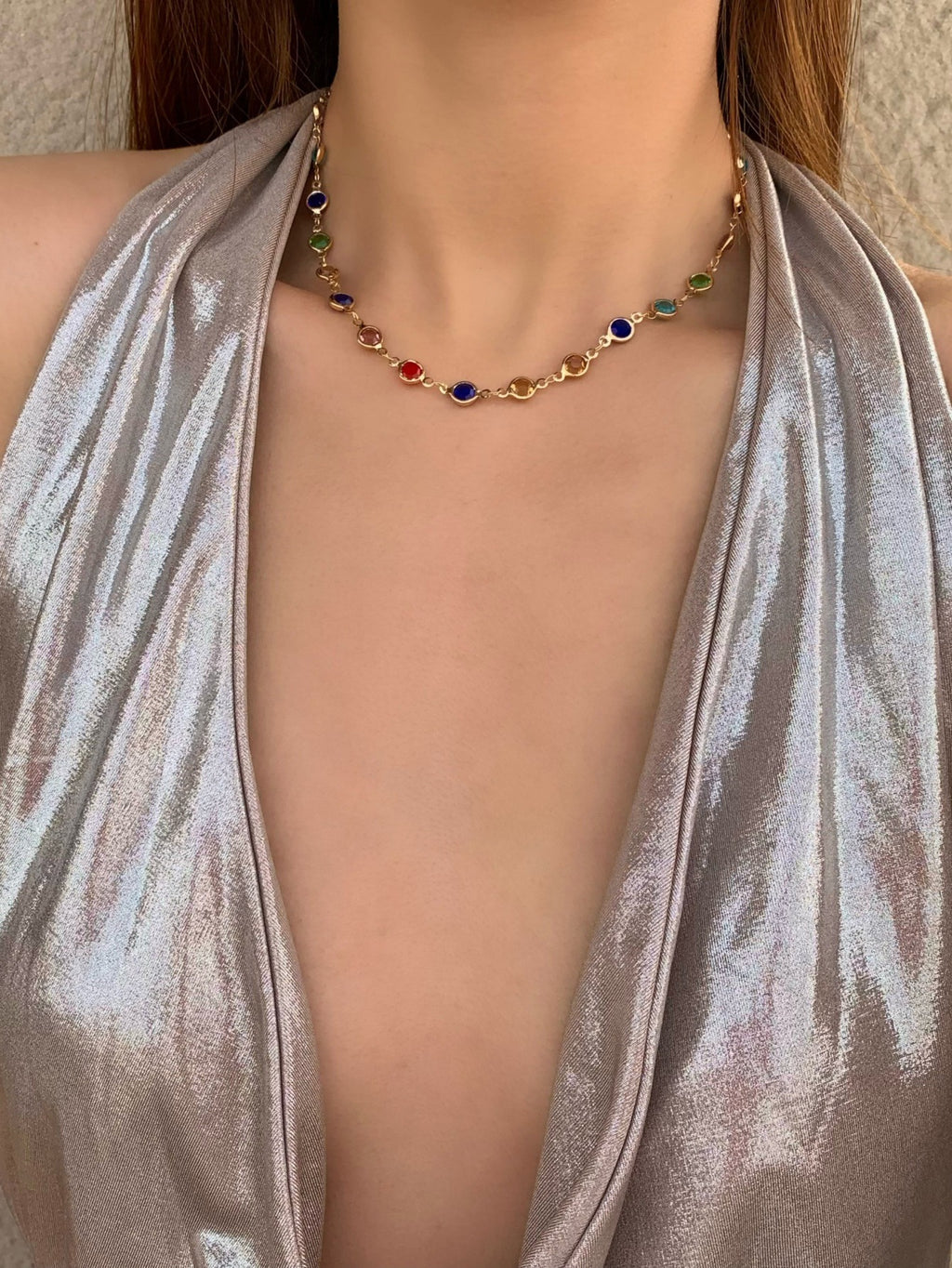 18k Gold Tone Multi-Layer Jewelry Set - Colorful Gem Necklace & Bracelet | INS-Style Daily/Brunch Accessories for Women