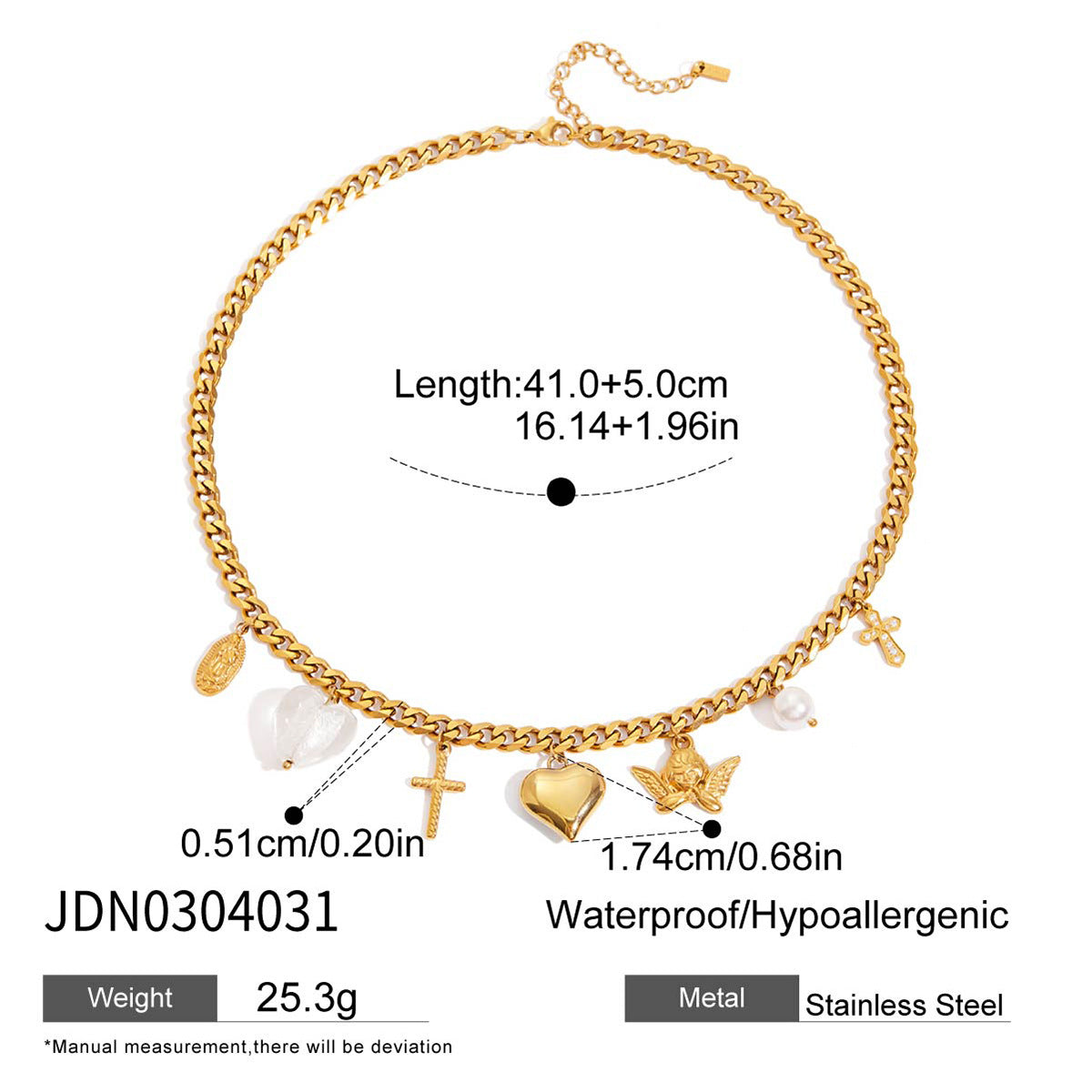 Gold Multi-Layer Pearl & Charm Necklace Set - Cross/Angel/Heart Pendants | Retro Boho Y2K Statement Neck Jewelry for Women (Daily/Brunch/Festival Wear)