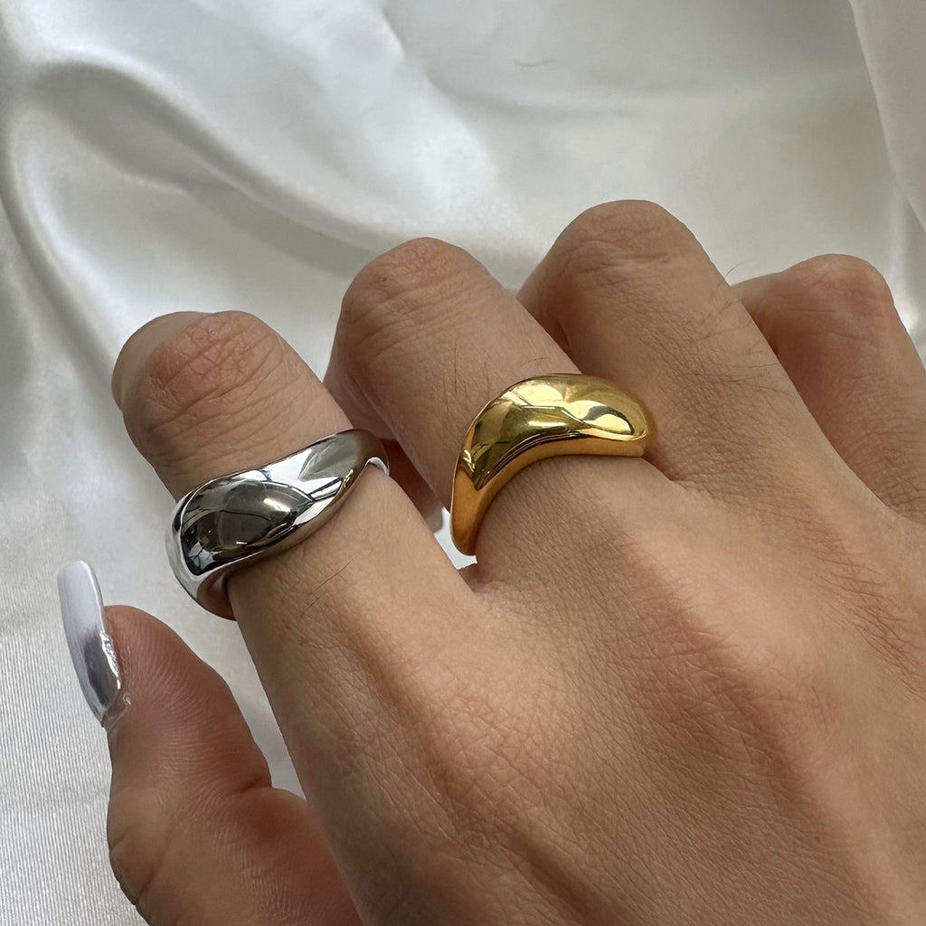 18K Gold-Plated & Silver-Tone Chunky Twisted Statement Rings | Stainless Steel Folded Texture Wide Band Rings | Trendy INS-Style Minimalist Bold Jewelry for Women | Versatile Daily Wear & Party Stackable Rings