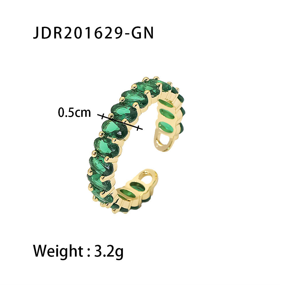 Gold Emerald Jewelry Set - 18k Gold Tone Necklace & Rings | INS-Style Daily/Brunch Luxury Accessories for Women