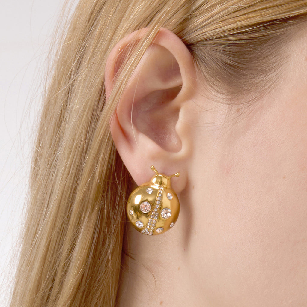 Gold Layered Necklace & Ladybug Earring Set - CZ Turquoise Statement Jewelry for Women