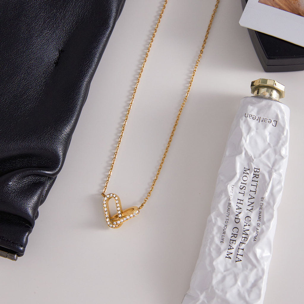 Gold Double-Layer Rhinestone Necklace - Circular & Rectangular Pendants | Modern Minimalist Daily/Brunch Neck Jewelry for Women