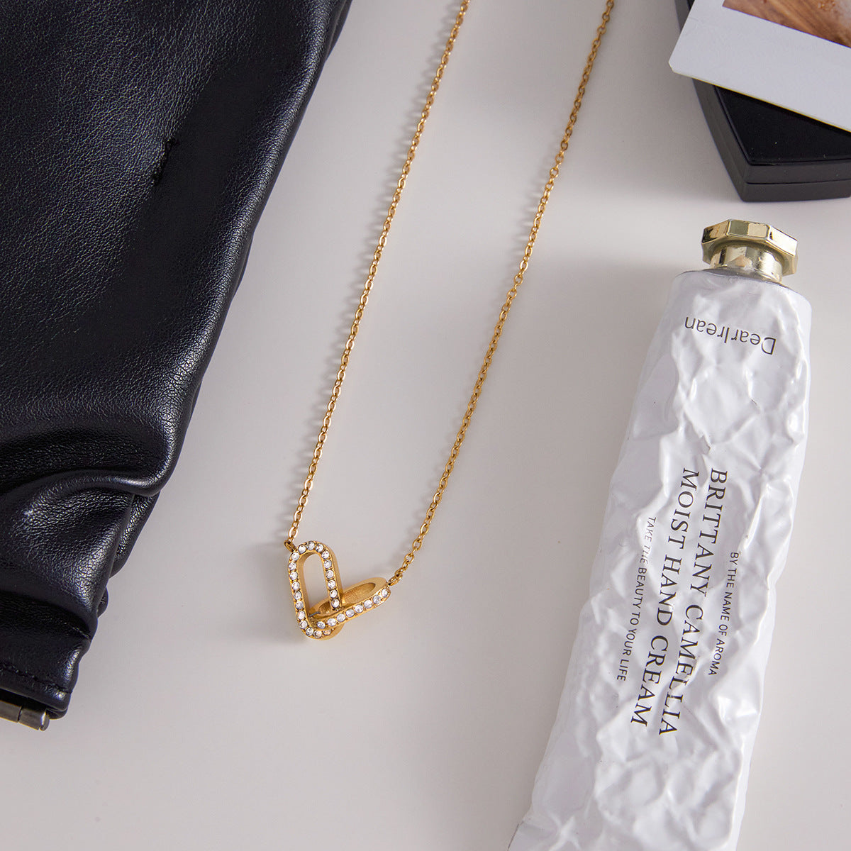 Gold Double-Layer Rhinestone Necklace - Circular & Rectangular Pendants | Modern Minimalist Daily/Brunch Neck Jewelry for Women