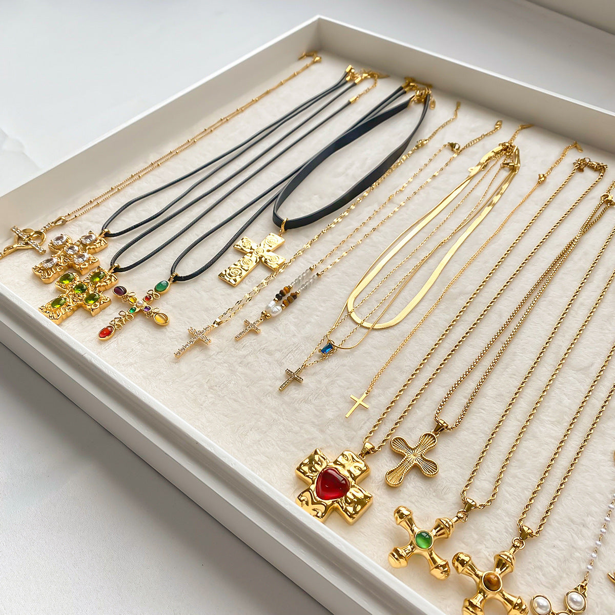 Gold Cross Necklace Set - Multi-Style Vintage Religious Statement Necklaces with Gemstones & CZ for Women