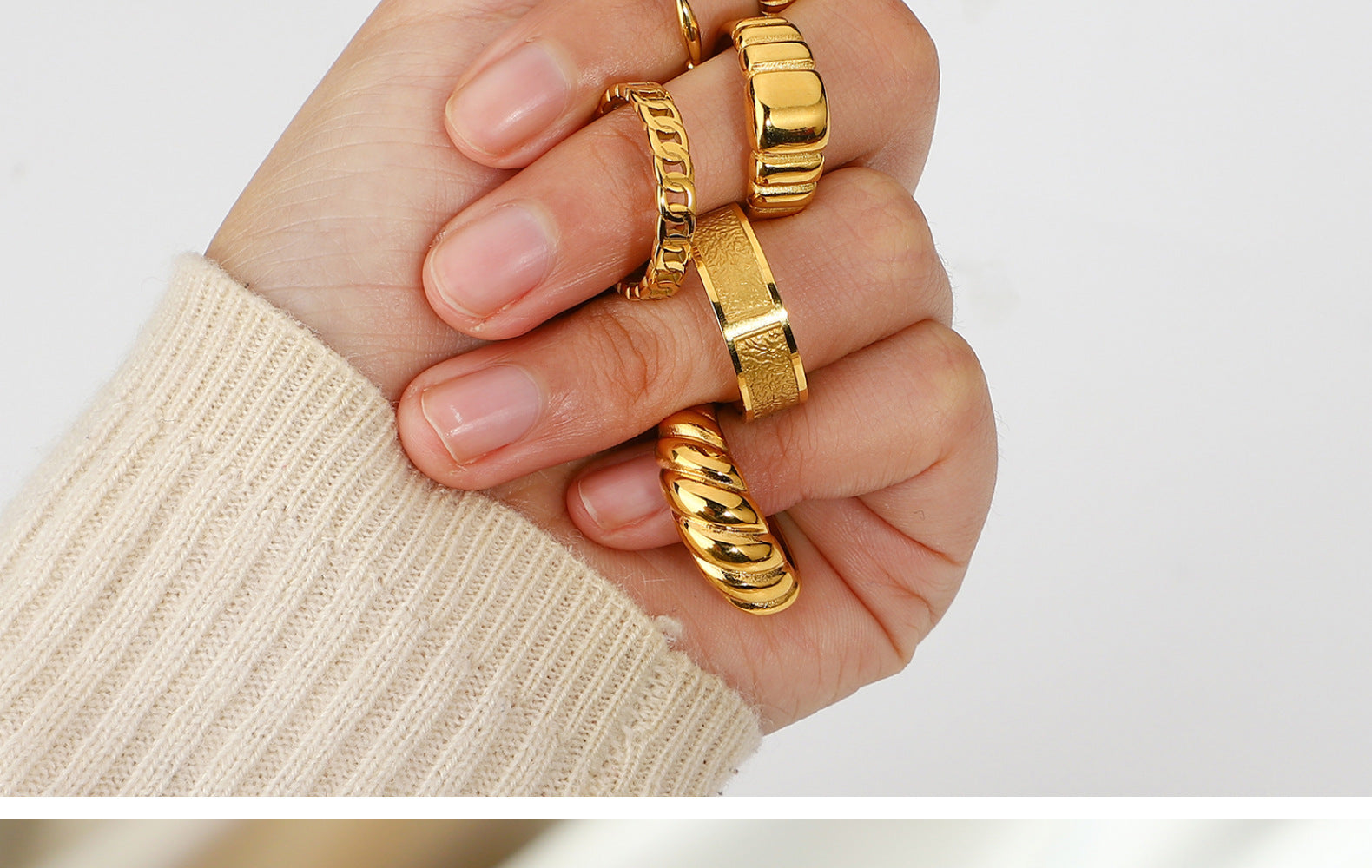 Chunky Gold Ring Set - Multi-Style Textured Stackable Rings for Women, Trendy Statement Jewelry