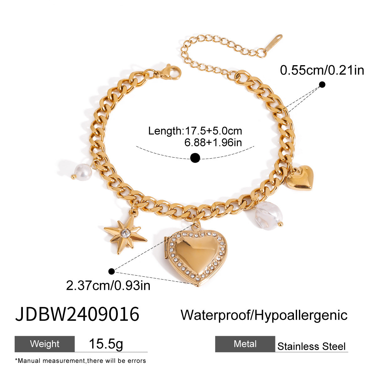 18k Gold Tone Heart Pendant Bracelet Set - Pearl/Star/Bow Charms | INS-Style Stackable Daily/Brunch Wrist Jewelry for Women