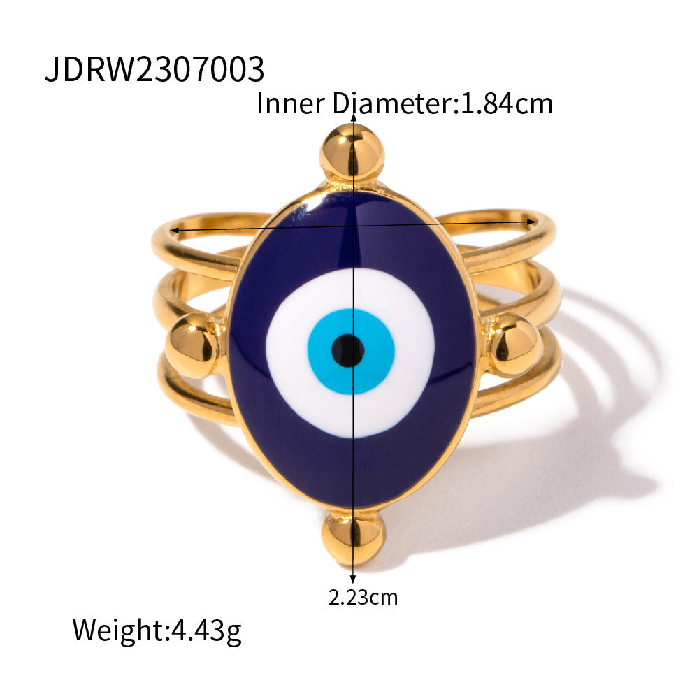 18k Gold Tone Evil Eye Ring Set - Crystal/Colorful Eye Designs | INS-Style Stackable Daily/Brunch Finger Jewelry for Women