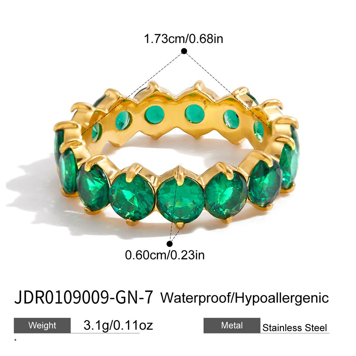 Gold Emerald Jewelry Set - 18k Gold Tone Necklace & Rings | INS-Style Daily/Brunch Luxury Accessories for Women