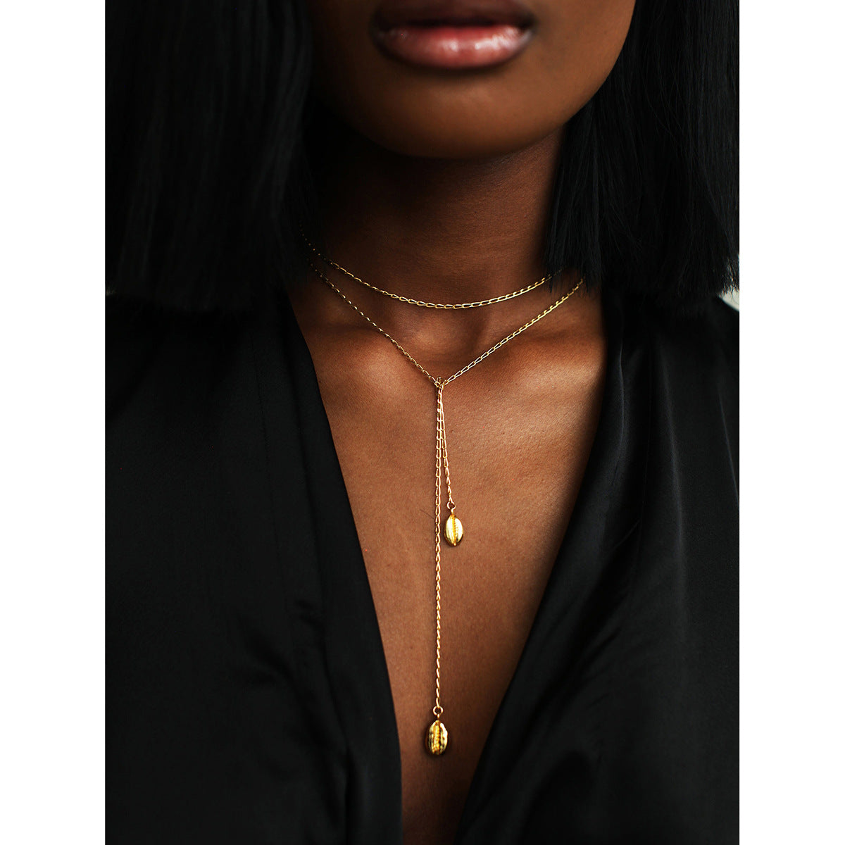 Gold Modern Minimalist Jewelry Set - Chunky Spherical Drop Earrings & Multi-Layer Teardrop Necklace | Sleek Statement Accessories for Women (Daily/Office/Formal Wear)