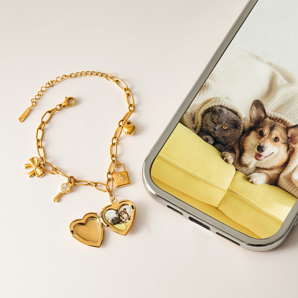 18k Gold Tone Heart Pendant Bracelet Set - Pearl/Star/Bow Charms | INS-Style Stackable Daily/Brunch Wrist Jewelry for Women