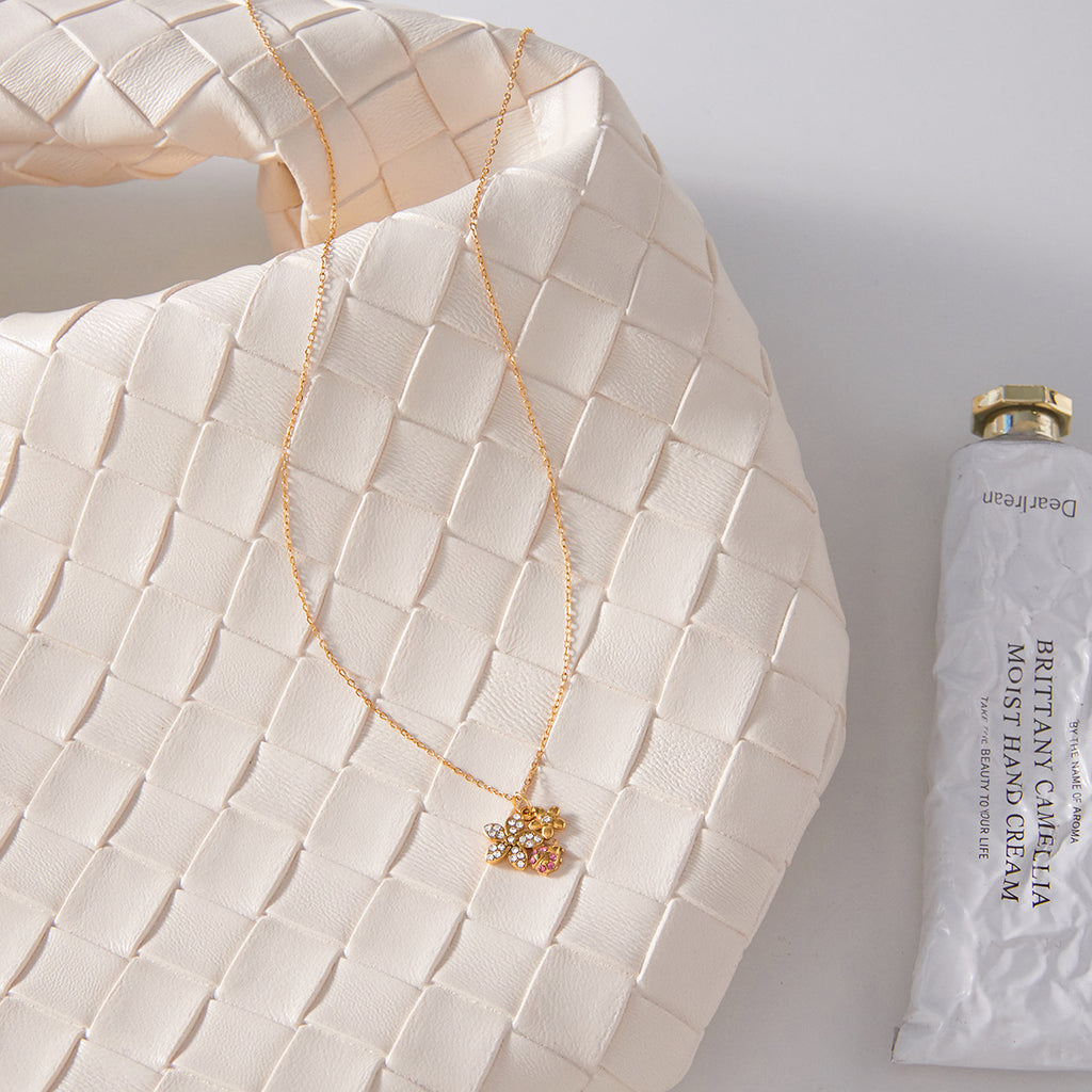 Gold Layered Insect Pendant Necklace Set - CZ Ladybug Dragonfly Statement Jewelry for Women