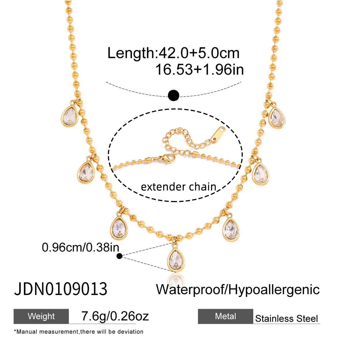 Gold Layered Beaded Chain Necklace Set - CZ Teardrop & Round Pendant Statement Jewelry for Women