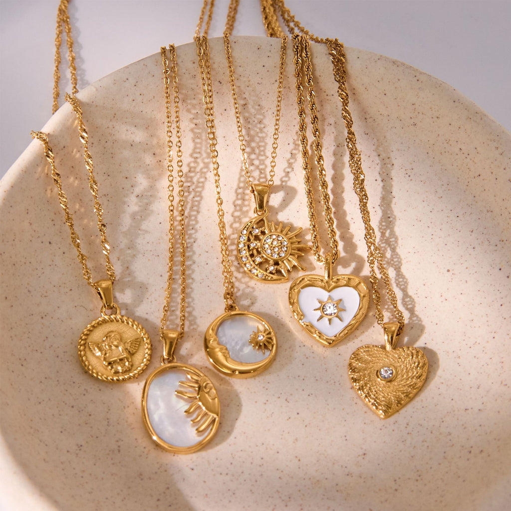 Gold Celestial Heart Angel Necklace Set - Vintage-Inspired Multi-Style Dainty Necklaces for Women