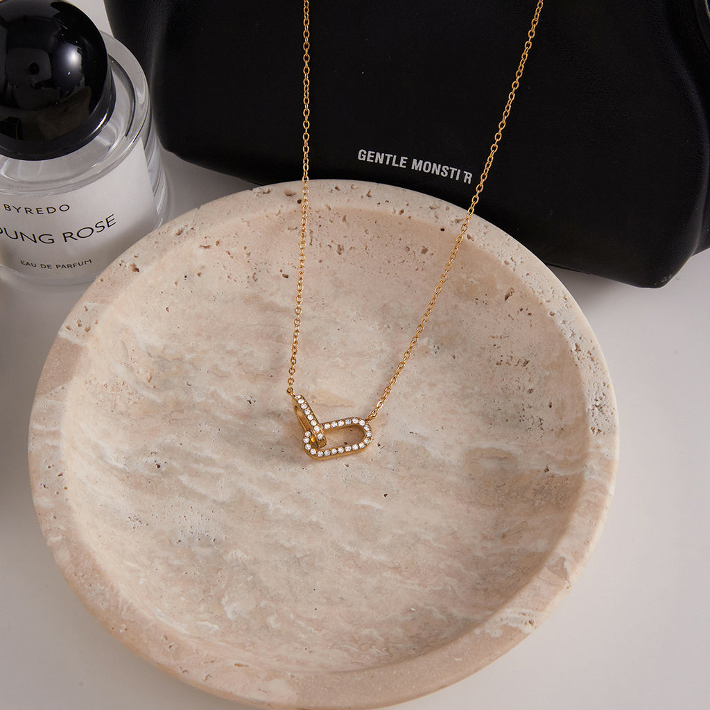 Gold Double-Layer Rhinestone Necklace - Circular & Rectangular Pendants | Modern Minimalist Daily/Brunch Neck Jewelry for Women