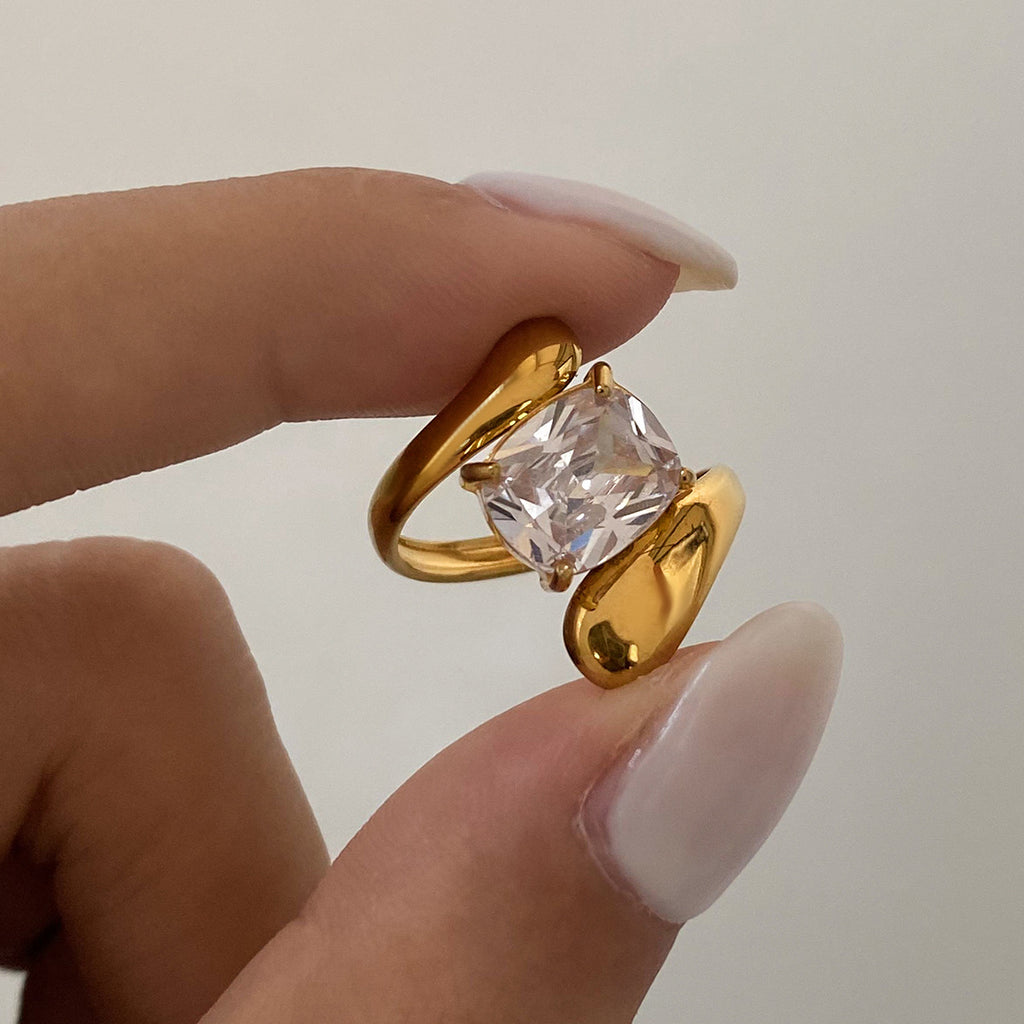 18k Gold Tone Irregular Crystal Ring Set - Bold Statement Bands | INS-Style Daily/Brunch Finger Jewelry for Women