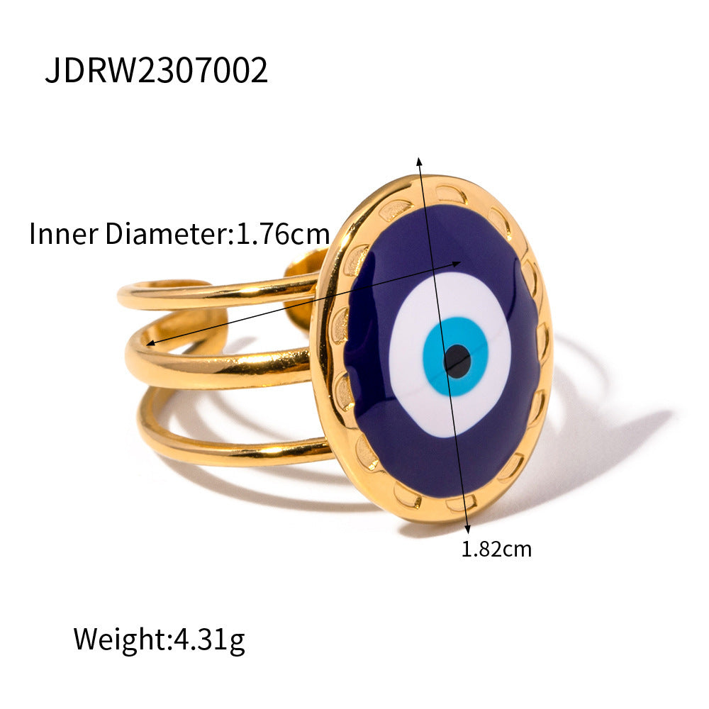 18k Gold Tone Evil Eye Ring Set - Crystal/Colorful Eye Designs | INS-Style Stackable Daily/Brunch Finger Jewelry for Women