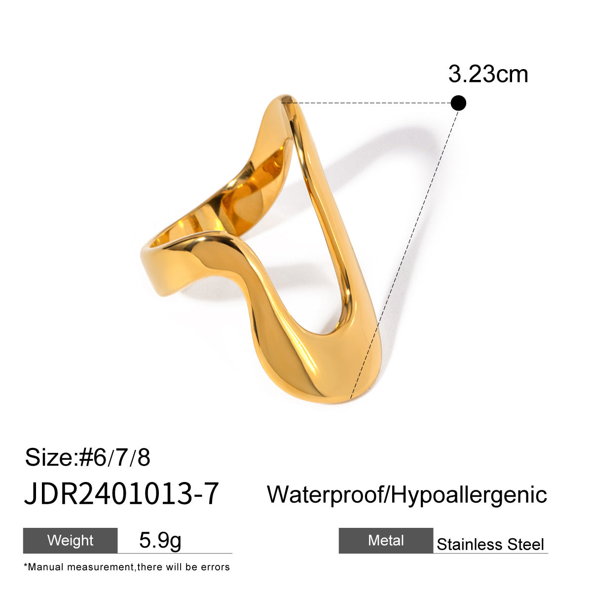 Gold Modern Bold Wave & Curve Ring Set - Rhinestone Accent Open-Band Finger Jewelry for Women (Daily/Brunch/Casual Statement Wear)