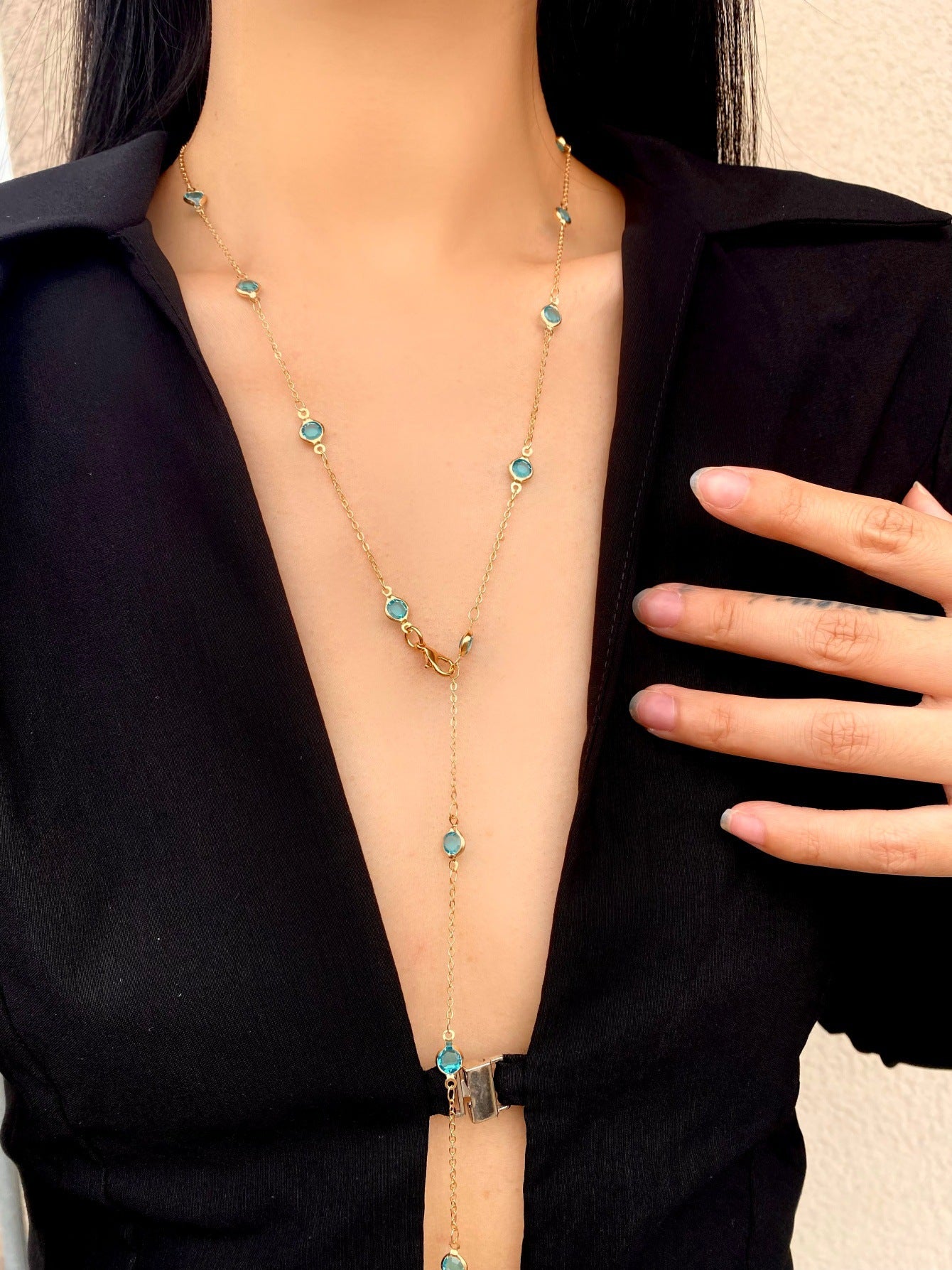 18k Gold Tone Multi-Layer Jewelry Set - Colorful Gem Necklace & Bracelet | INS-Style Daily/Brunch Accessories for Women