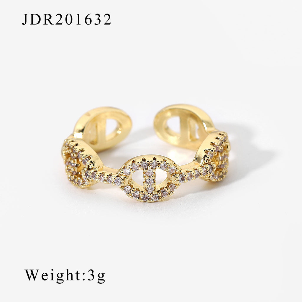 Gold CZ Chain Ring Set - Multi-Style Sparkly Stackable Rings for Women