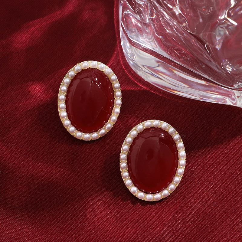 18k Gold Tone Pearl Red Ear Clip Set - Flower/Heart/Geometric Designs | INS-Style No-Piercing Daily/Brunch Accessories for Women