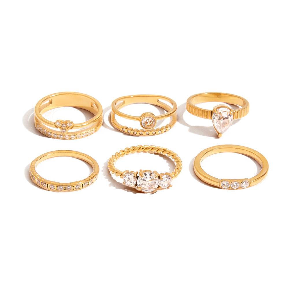 Gold CZ Ring Set - Multi-Style Sparkly Stackable Rings for Women