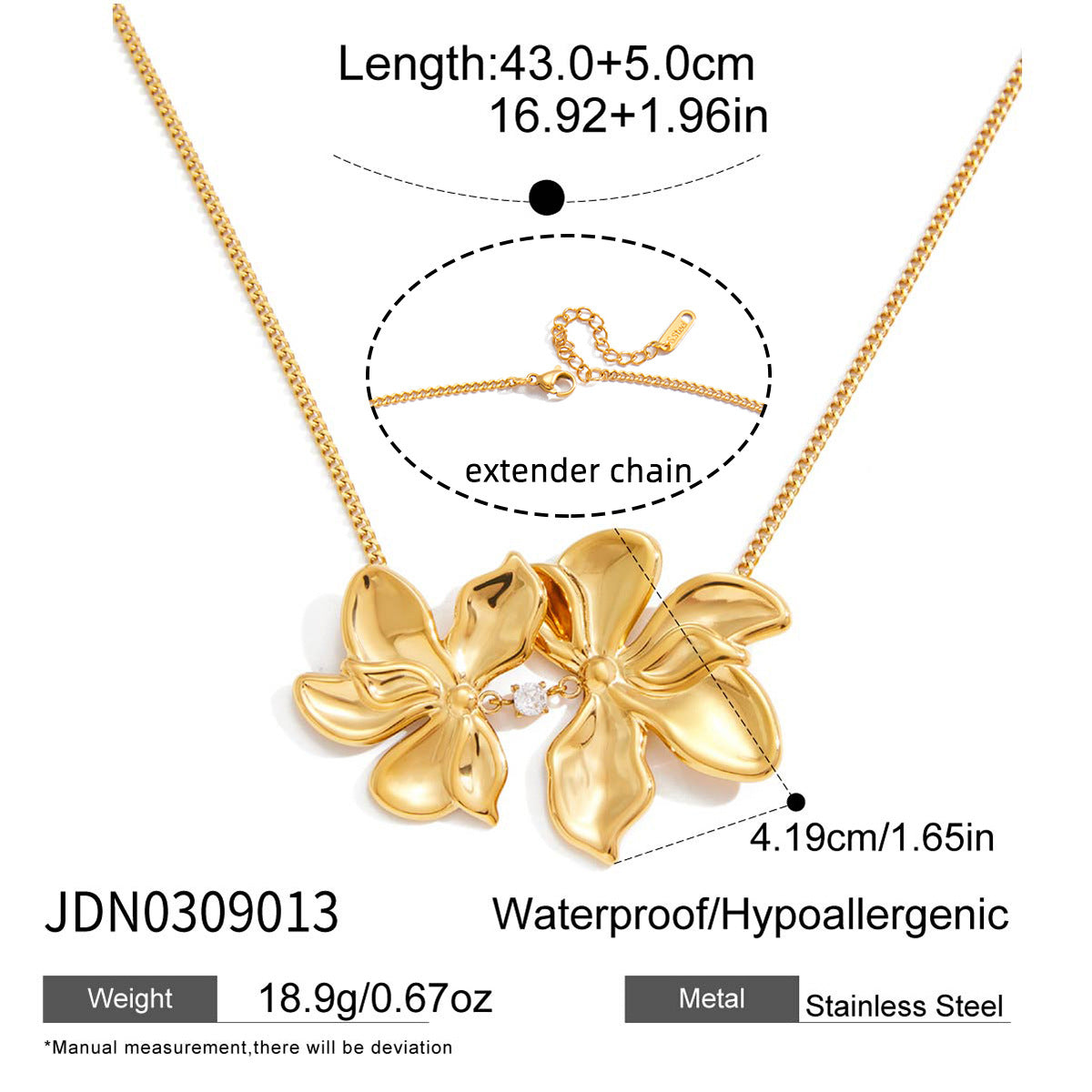 Gold Double Flower Pendant Necklace - CZ-Accented Bold Statement Jewelry for Women