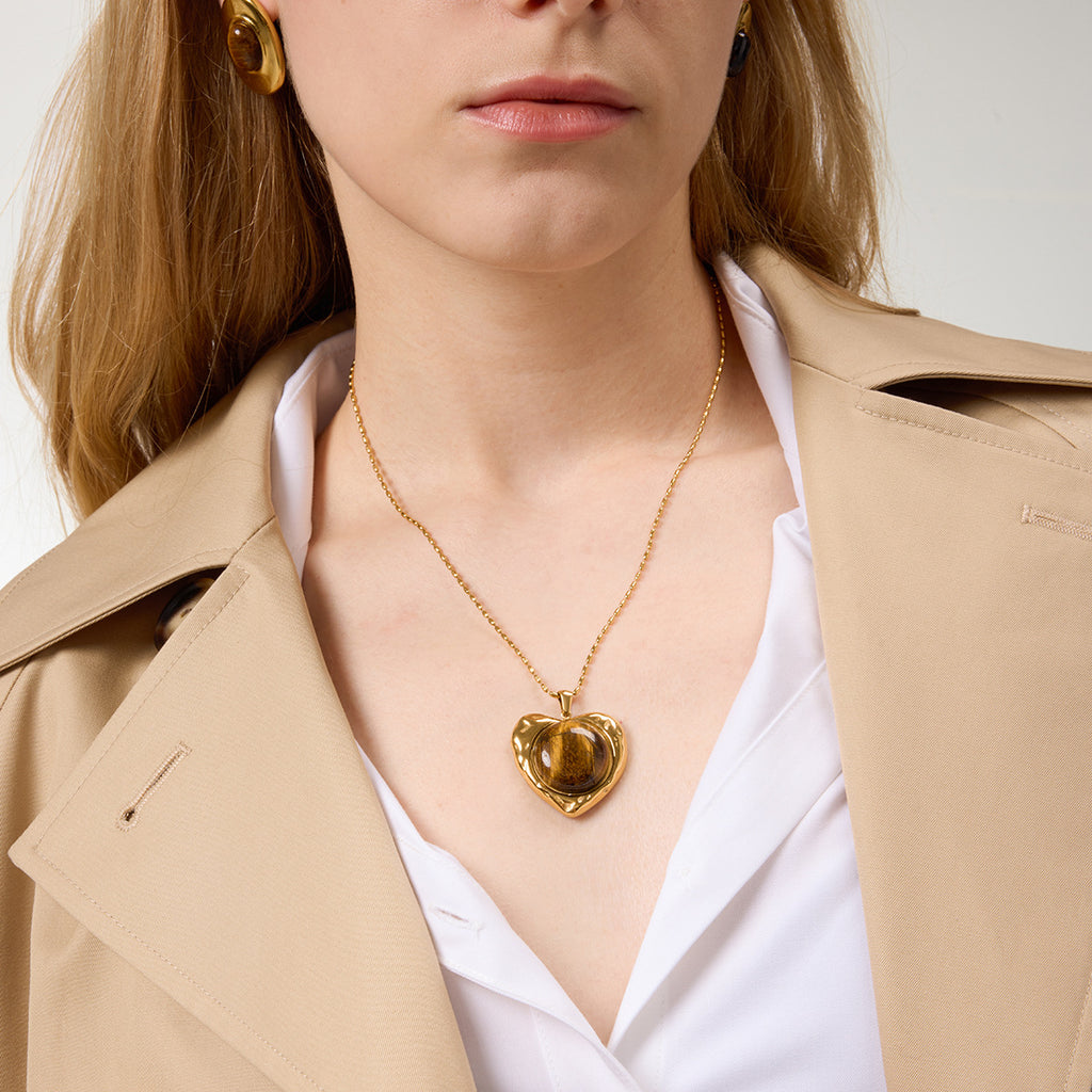 Комплект из золотого ожерелья с подвеской в ​​виде сердца с анималистичным принтом – эффектное украшение из мраморного тигрового глаза для женщин 